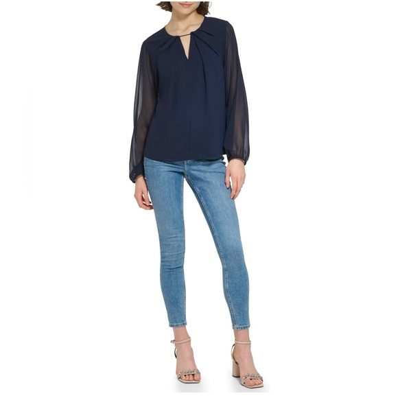 New Calvin Klein Poly Chiffon Longsleeve
Shirred Front Blouse - Picture 4 of 6